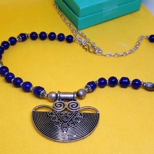 Genuine Tibetan Silver and Lapis Necklace